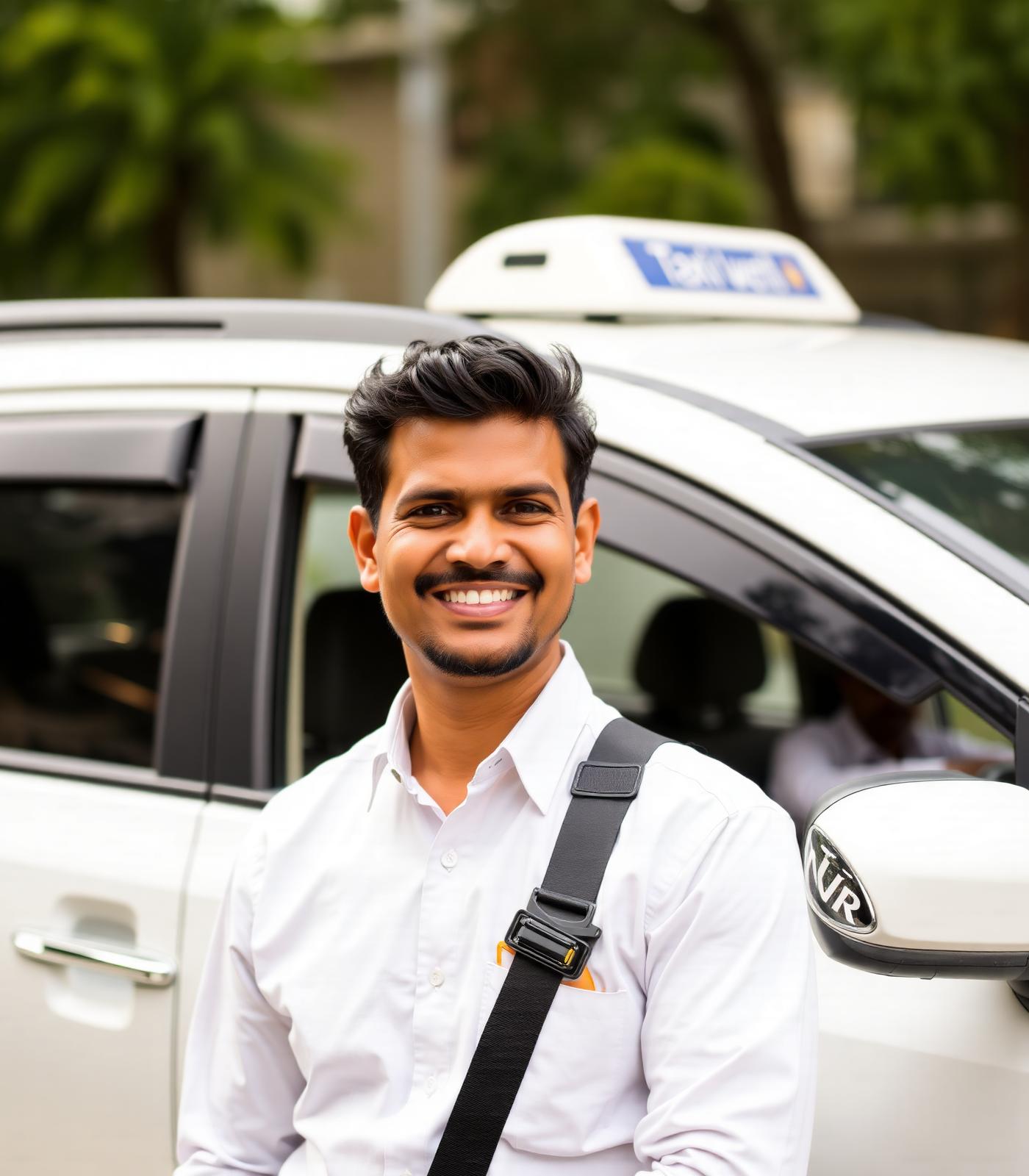 Professional QS Travels driver ready for outstation trips
